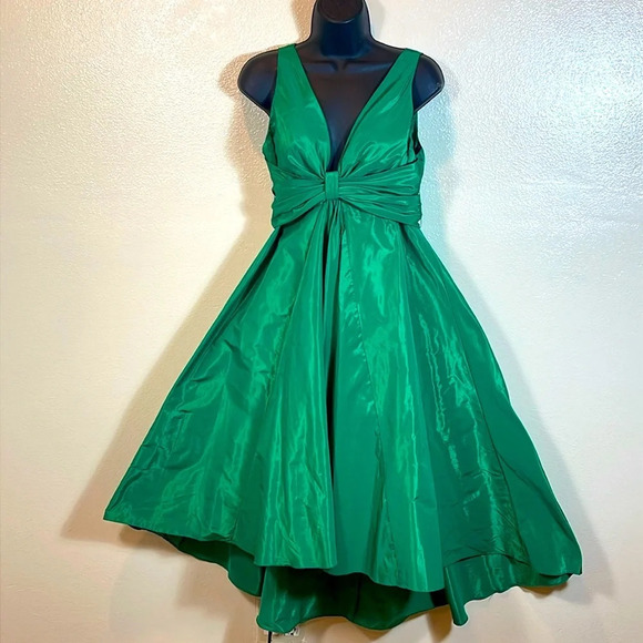 Rickie Freeman for Teri Jon Deep V Bow A Line midi dress in green size 10 - Picture 7 of 13
